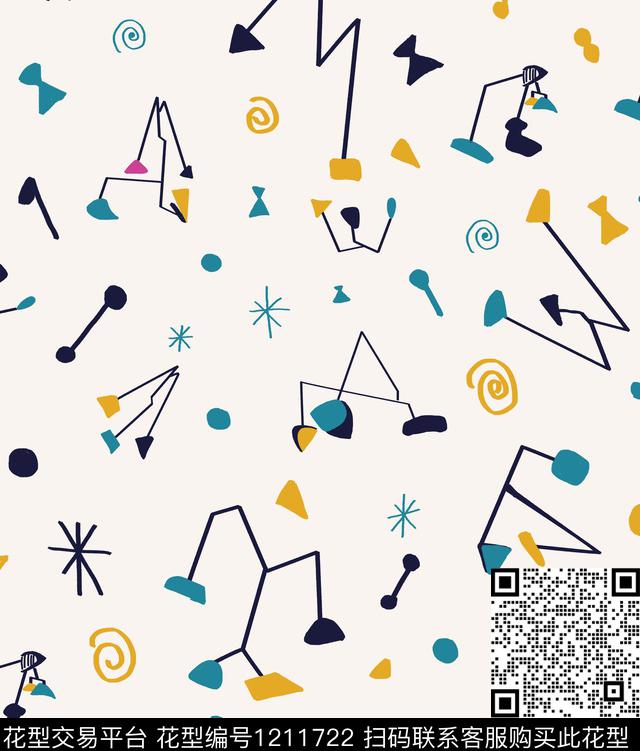 几何抽象线条传统印花华亿平台下载（图片编号: 1211722） - 瓦栏（Walan）