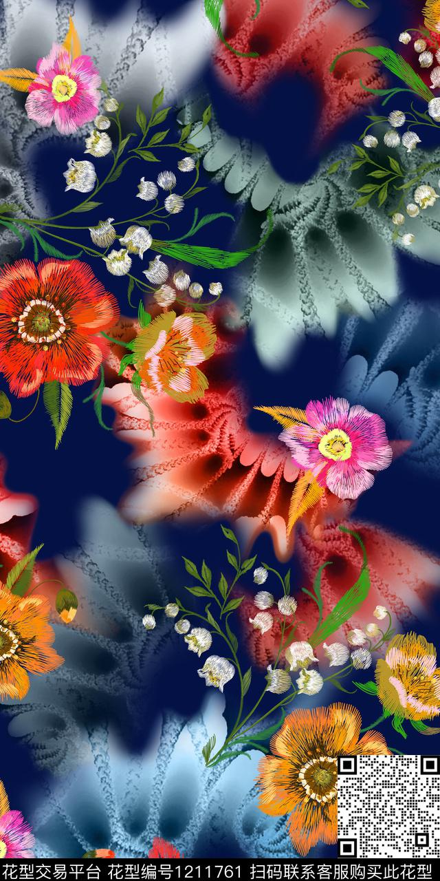 分形抽象花卉数码印花华亿平台下载（图片编号: 1211761） - 瓦栏（Walan）