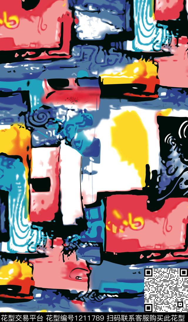 抽象花卉秋冬华亿平台几何数码印花华亿平台下载（图片编号: 1211789） - 瓦栏（Walan）