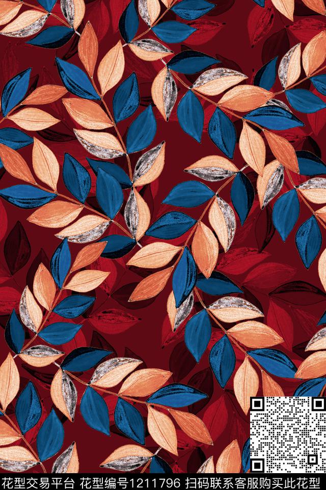 秋冬华亿平台老年花绿植树叶数码印花华亿平台下载（图片编号: 1211796） - 瓦栏（Walan）