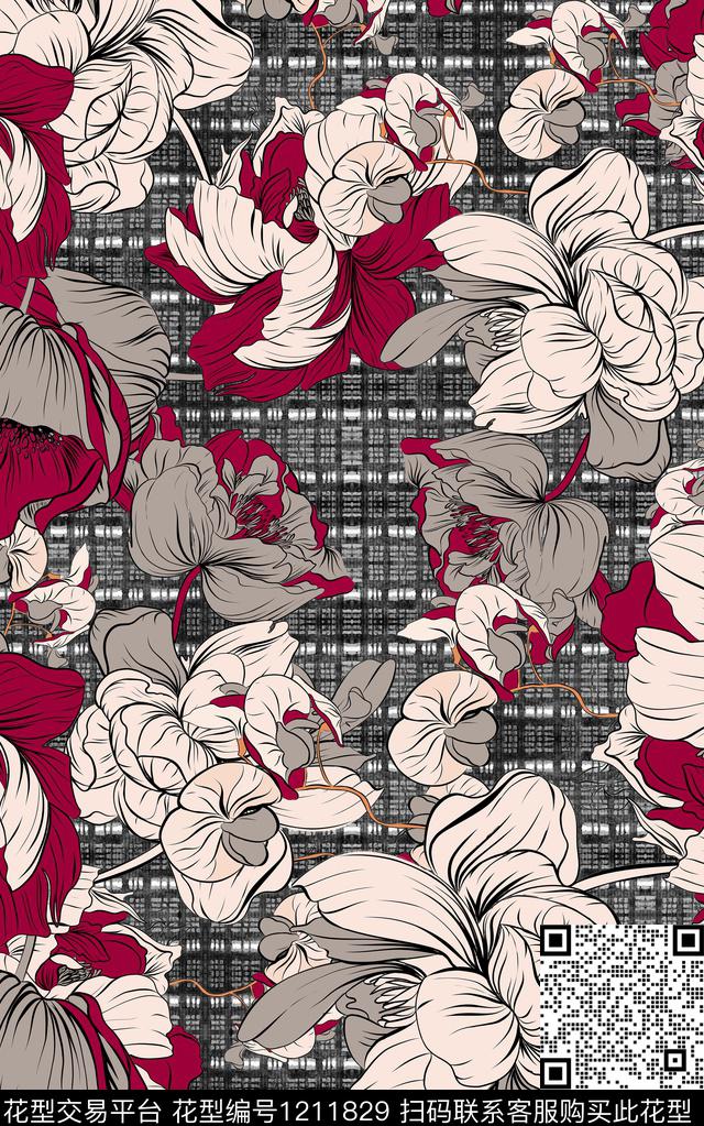 花卉小碎花线条数码印花华亿平台下载（图片编号: 1211829） - 瓦栏（Walan）