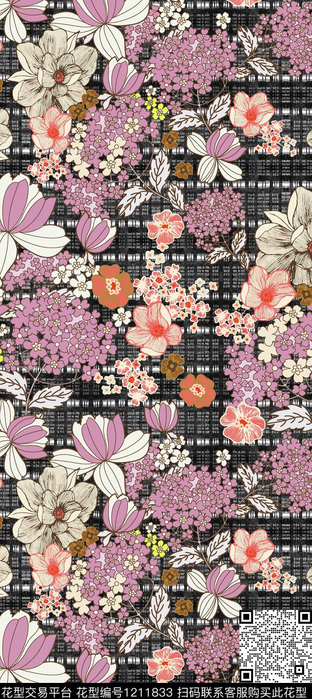 几何花卉线条数码印花华亿平台下载（图片编号: 1211833） - 瓦栏（Walan）