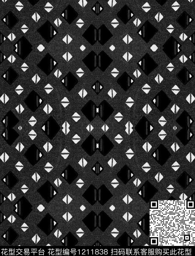 几何肌理黑白华亿平台数码印花华亿平台下载（图片编号: 1211838） - 瓦栏（Walan）