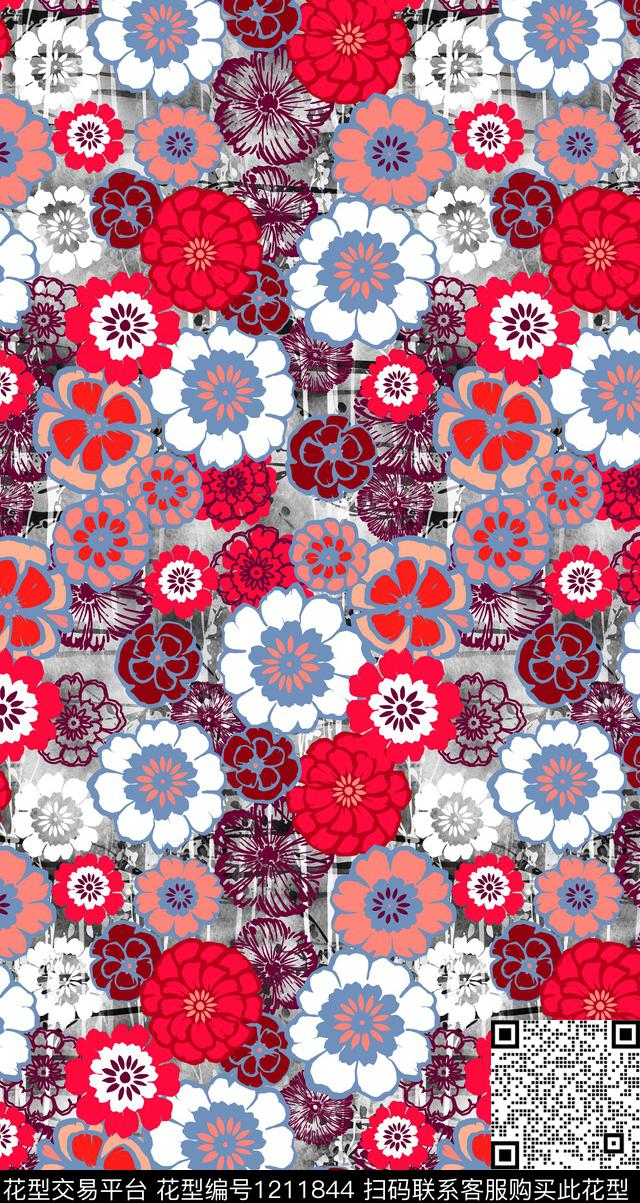 几何花卉线条数码印花华亿平台下载（图片编号: 1211844） - 瓦栏（Walan）