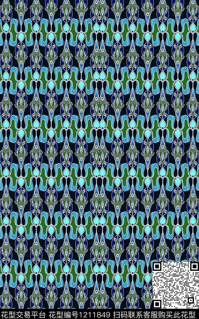 几何线条民族风数码印花华亿平台下载（图片编号: 1211849） - 瓦栏（Walan）