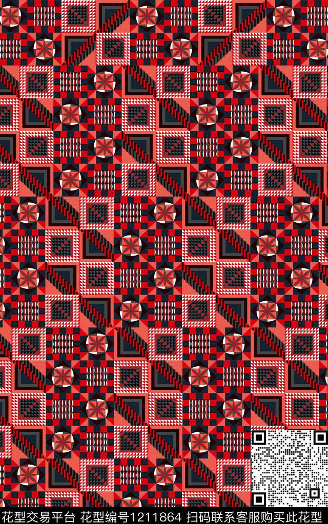 几何格子线条数码印花华亿平台下载（图片编号: 1211864） - 瓦栏（Walan）