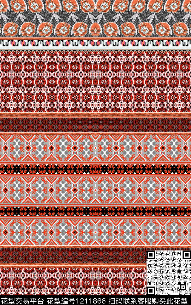 几何线条民族风数码印花华亿平台下载（图片编号: 1211866） - 瓦栏（Walan）