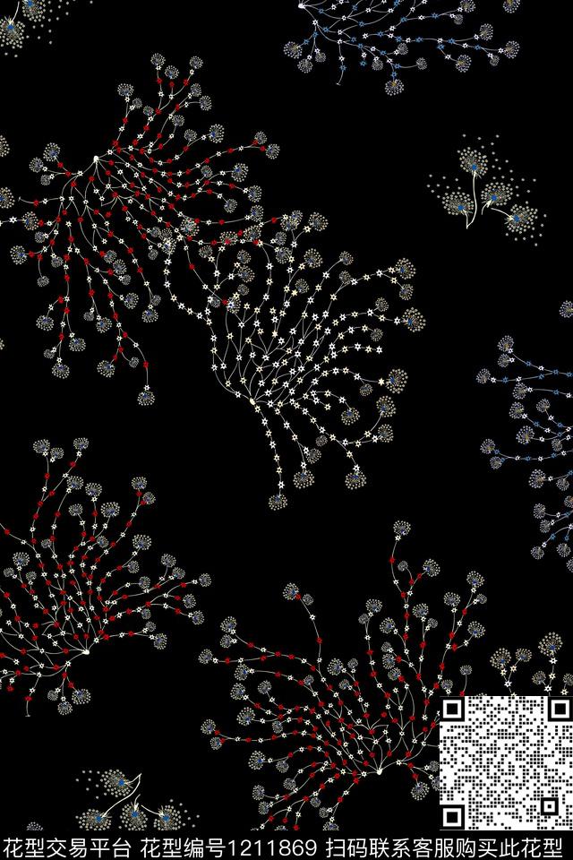 抽象中老年黑底花卉数码印花华亿平台下载（图片编号: 1211869） - 瓦栏（Walan）