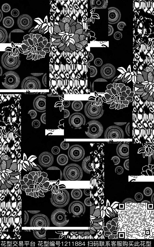 几何肌理黑白华亿平台数码印花华亿平台下载（图片编号: 1211884） - 瓦栏（Walan）