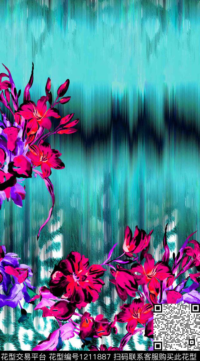 动物纹花卉定位花数码印花华亿平台下载（图片编号: 1211887） - 瓦栏（Walan）