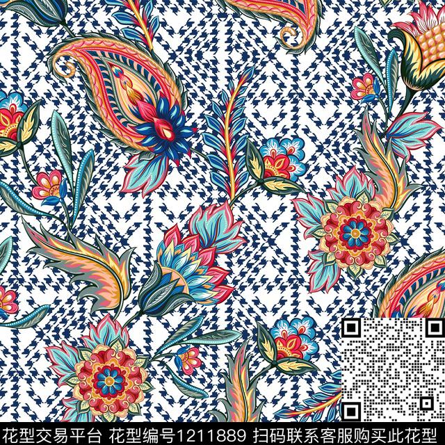几何民族花卉民族风数码印花华亿平台下载（图片编号: 1211889） - 瓦栏（Walan）