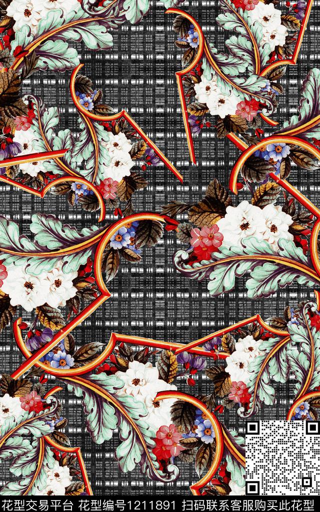 几何格子民族风数码印花华亿平台下载（图片编号: 1211891） - 瓦栏（Walan）