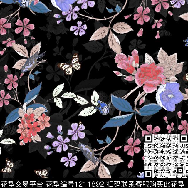 花卉小碎花线条数码印花华亿平台下载（图片编号: 1211892） - 瓦栏（Walan）