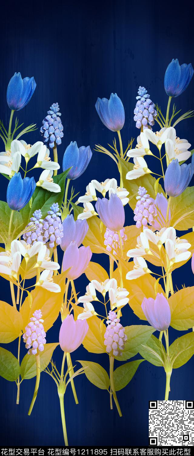 水彩花卉大牌风渐变数码印花华亿平台下载（图片编号: 1211895） - 瓦栏（Walan）