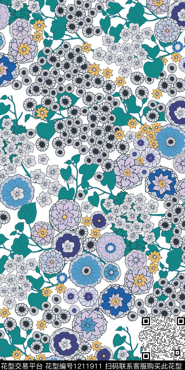 花卉小碎花线条数码印花华亿平台下载（图片编号: 1211911） - 瓦栏（Walan）