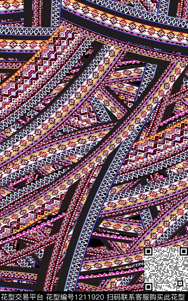 几何线条民族风数码印花华亿平台下载（图片编号: 1211920） - 瓦栏（Walan）