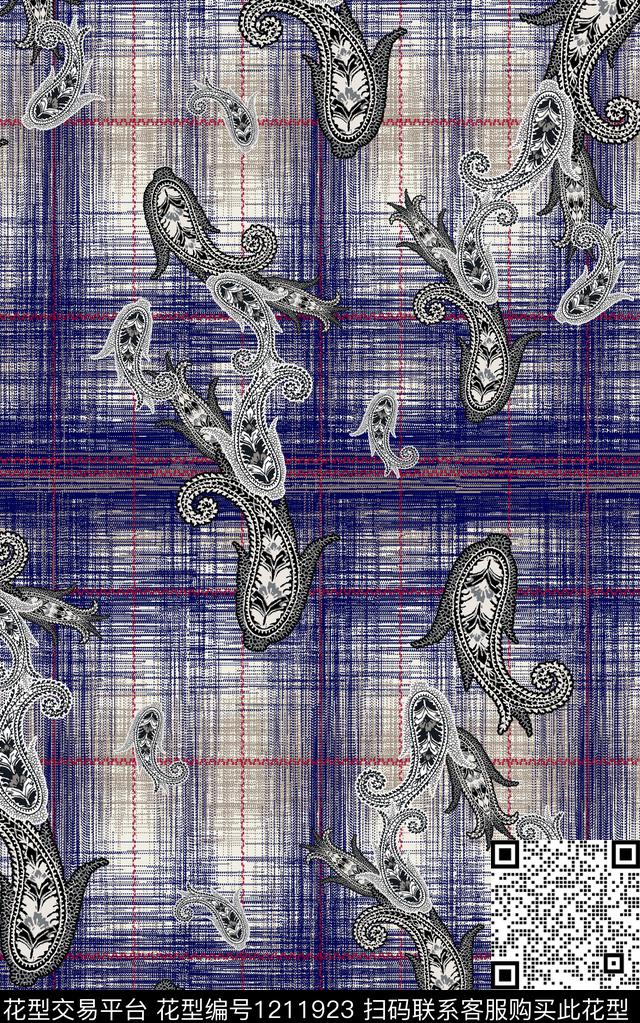 几何佩斯利线条数码印花华亿平台下载（图片编号: 1211923） - 瓦栏（Walan）