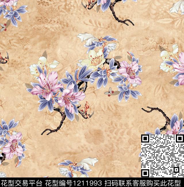 女装清爽底花卉花卉数码印花华亿平台下载（图片编号: 1211993） - 瓦栏（Walan）