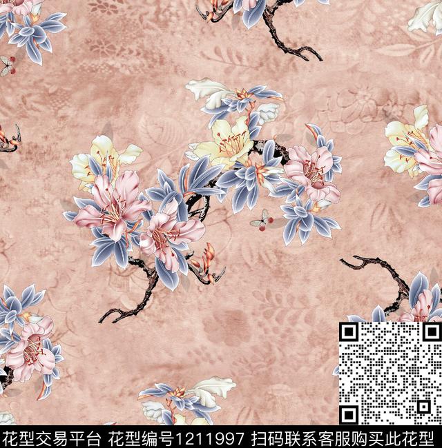 女装清爽底花卉花卉数码印花华亿平台下载（图片编号: 1211997） - 瓦栏（Walan）