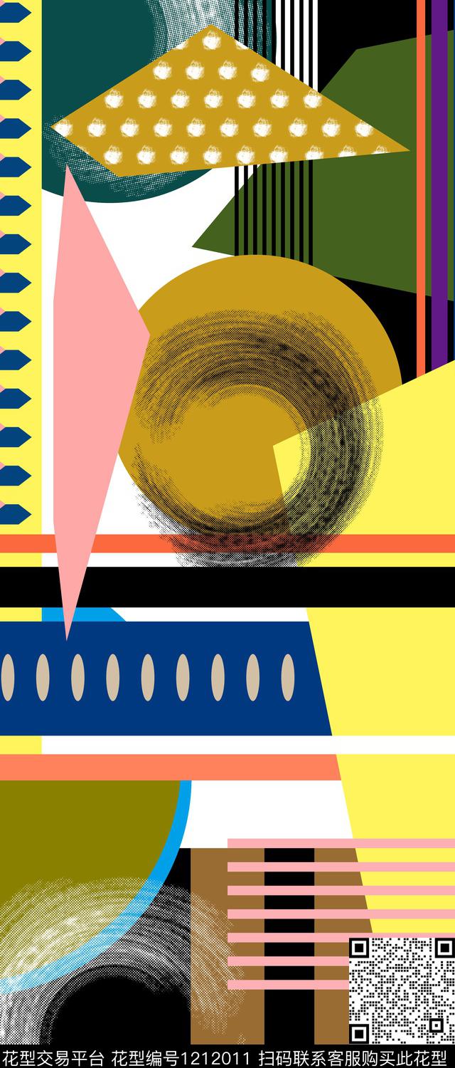 几何大牌风定位花数码印花华亿平台下载（图片编号: 1212011） - 瓦栏（Walan）