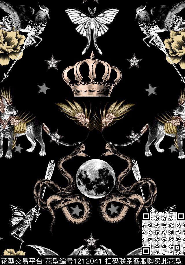 版画鹿动物纹数码印花华亿平台下载（图片编号: 1212041） - 瓦栏（Walan）