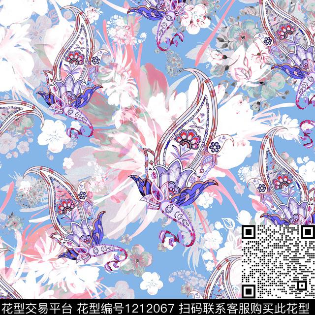 手绘花卉艺术数码印花华亿平台下载（图片编号: 1212067） - 瓦栏（Walan）