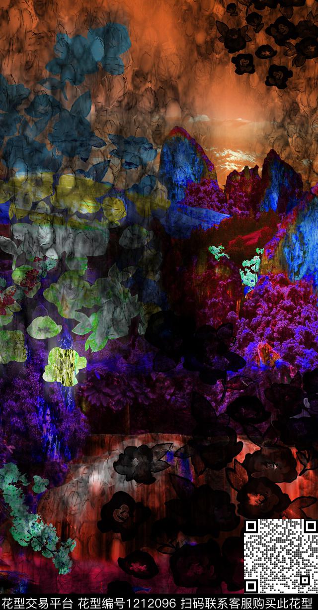 定位花纹理民族风数码印花华亿平台下载（图片编号: 1212096） - 瓦栏（Walan）