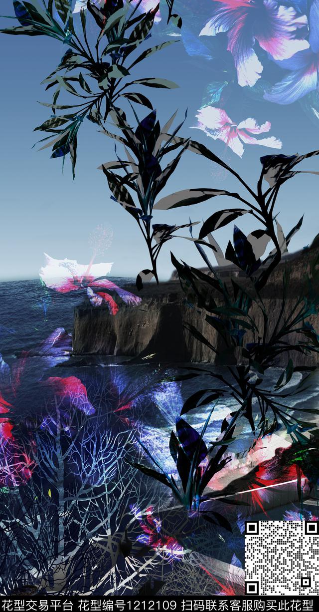 大牌风定位花热带华亿平台数码印花华亿平台下载（图片编号: 1212109） - 瓦栏（Walan）