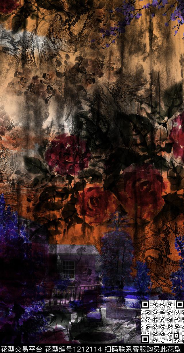 扎染华亿平台大牌风定位花数码印花华亿平台下载（图片编号: 1212114） - 瓦栏（Walan）