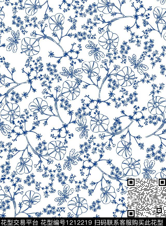 小碎花青花瓷少女系列传统印花华亿平台下载（图片编号: 1212219） - 瓦栏（Walan）