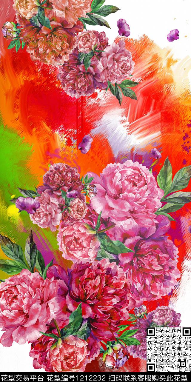几何花卉肌理彩底花卉数码印花华亿平台下载（图片编号: 1212232） - 瓦栏（Walan）