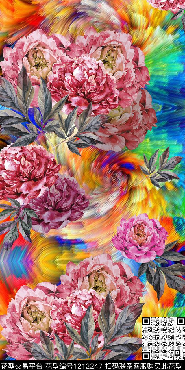 肌理抽象花卉彩底花卉数码印花华亿平台下载（图片编号: 1212247） - 瓦栏（Walan）