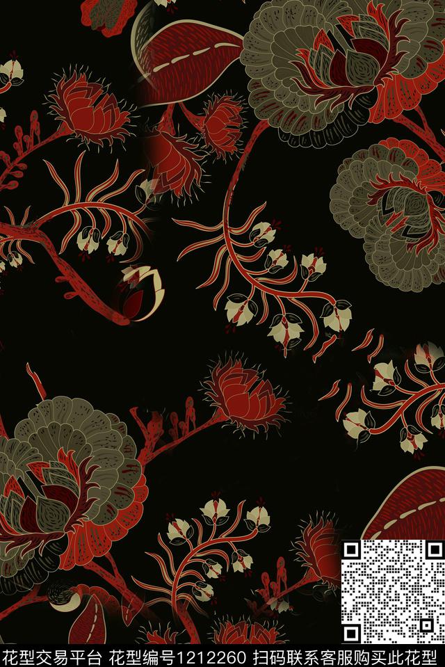 旗袍复古包金数码印花华亿平台下载（图片编号: 1212260） - 瓦栏（Walan）