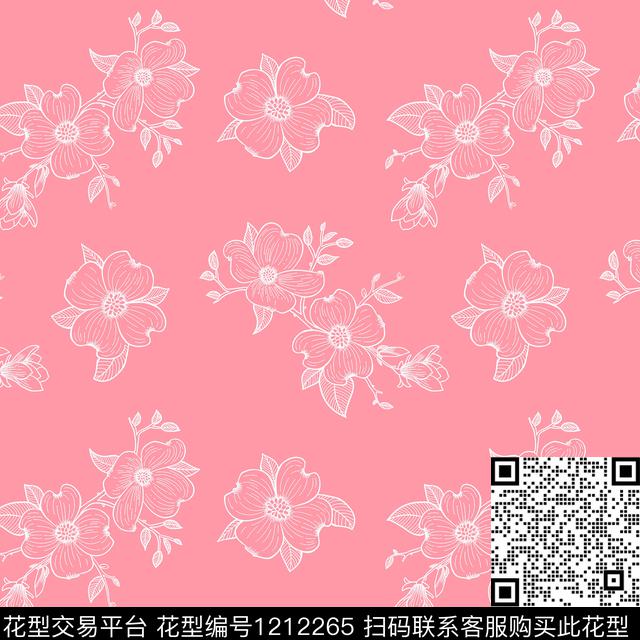 小清新线条花卉淑女传统印花华亿平台下载（图片编号: 1212265） - 瓦栏（Walan）