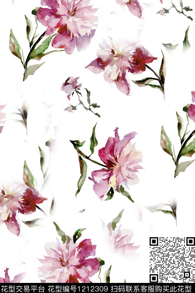 花卉大牌风满版散花数码印花华亿平台下载（图片编号: 1212309） - 瓦栏（Walan）