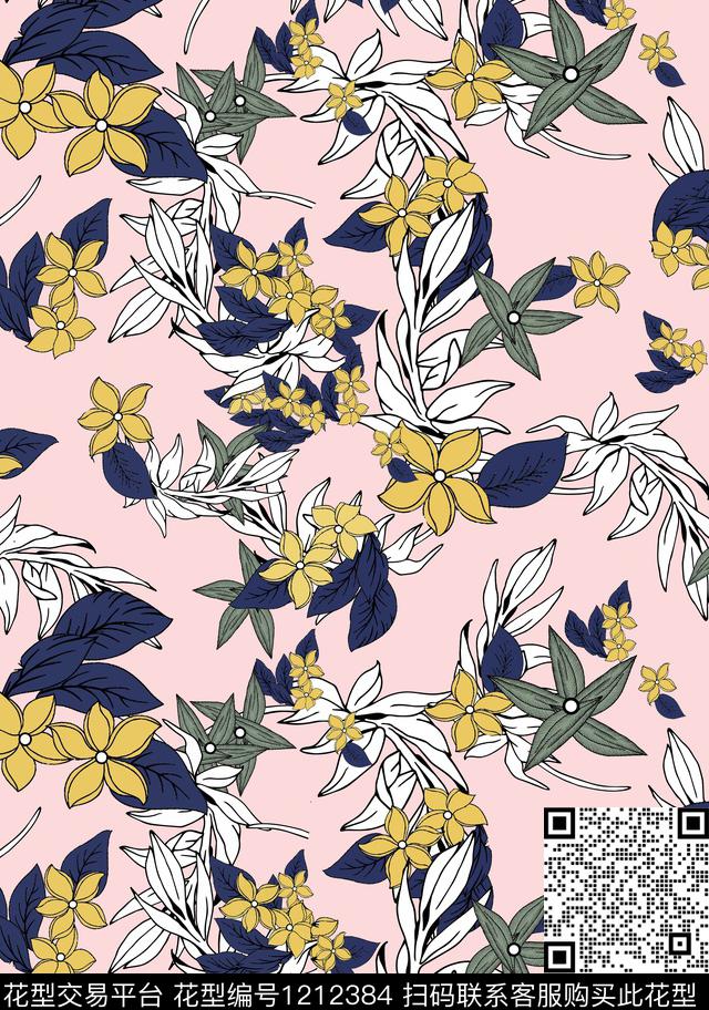 花卉传统华亿平台手绘花卉传统印花华亿平台下载（图片编号: 1212384） - 瓦栏（Walan）