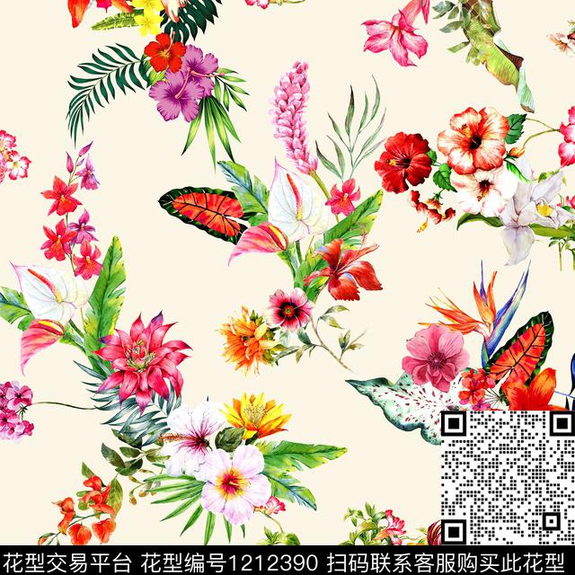 水彩花卉花卉手绘花卉数码印花华亿平台下载（图片编号: 1212390） - 瓦栏（Walan）