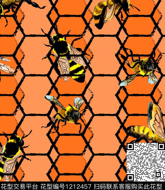 几何蜜蜂动物数码印花华亿平台下载（图片编号: 1212457） - 瓦栏（Walan）