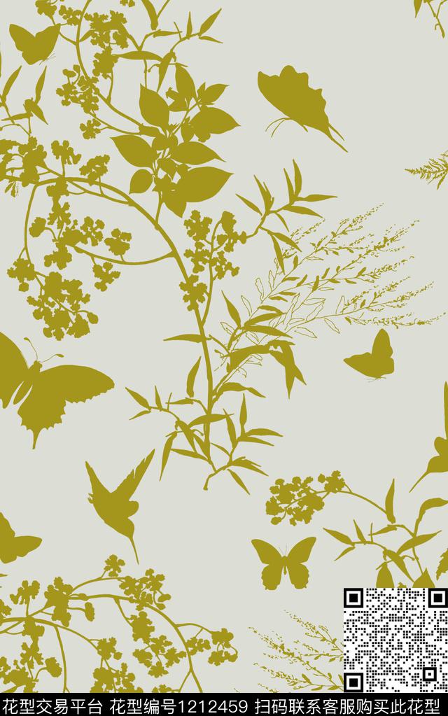 花卉大牌风剪影数码印花华亿平台下载（图片编号: 1212459） - 瓦栏（Walan）