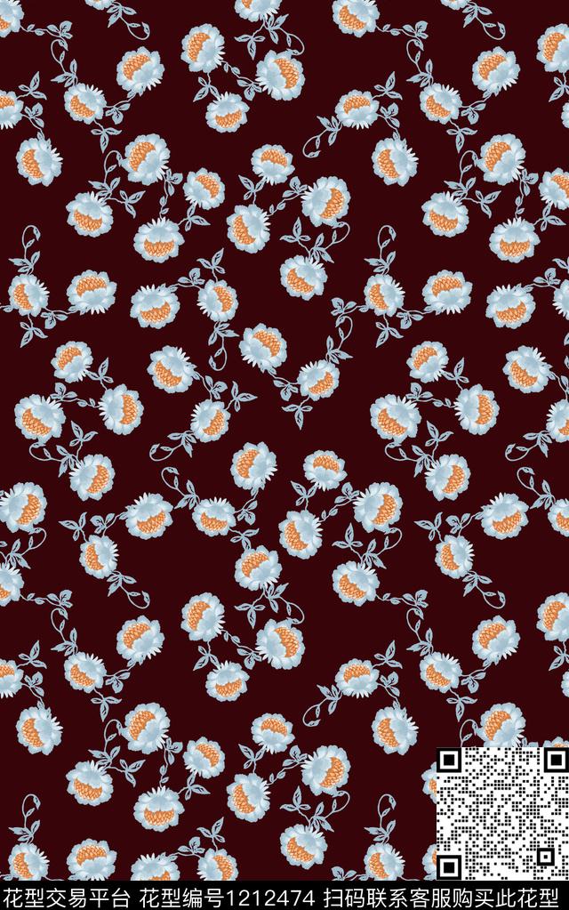 花卉大牌风小碎花数码印花华亿平台下载（图片编号: 1212474） - 瓦栏（Walan）