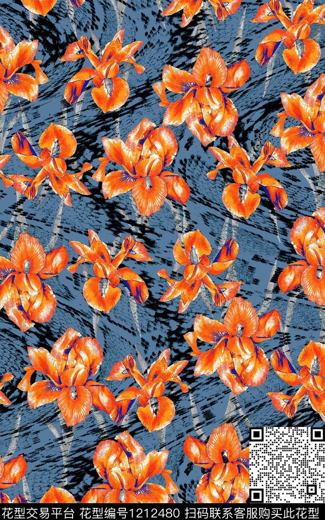 动物纹花卉蛇纹数码印花华亿平台下载（图片编号: 1212480） - 瓦栏（Walan）