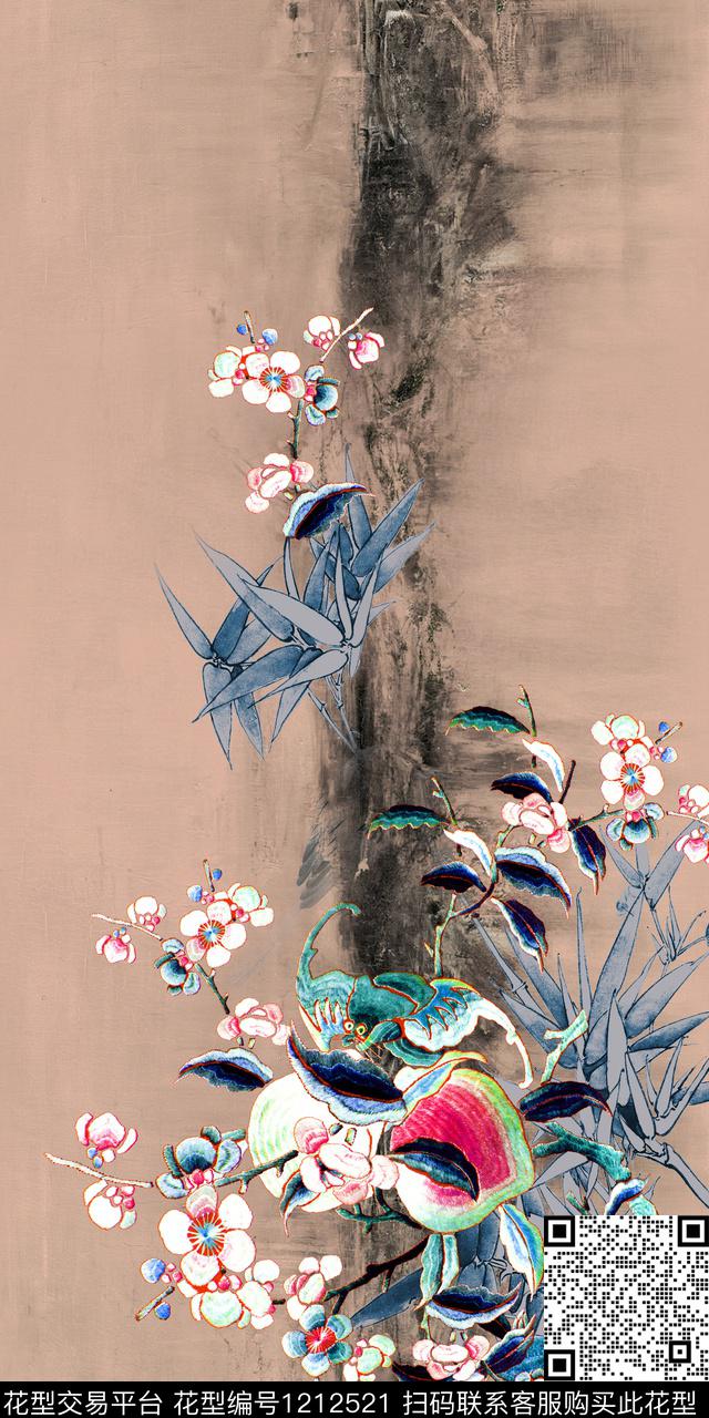 花卉定位花中国风数码印花华亿平台下载（图片编号: 1212521） - 瓦栏（Walan）
