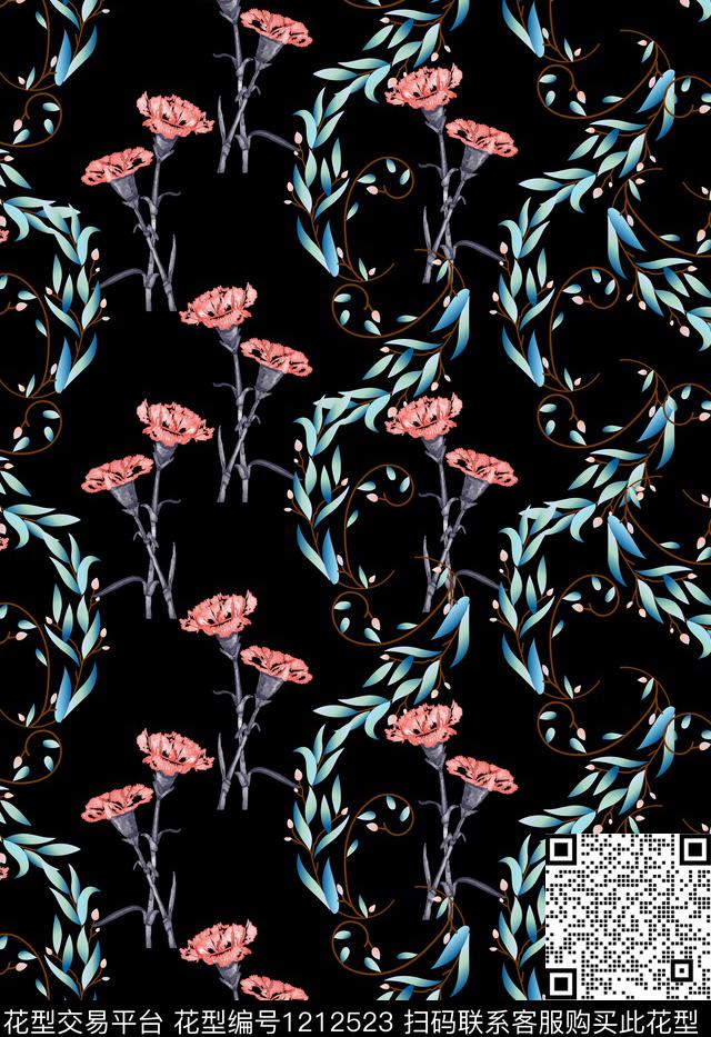 花卉小碎花绿植树叶数码印花华亿平台下载（图片编号: 1212523） - 瓦栏（Walan）