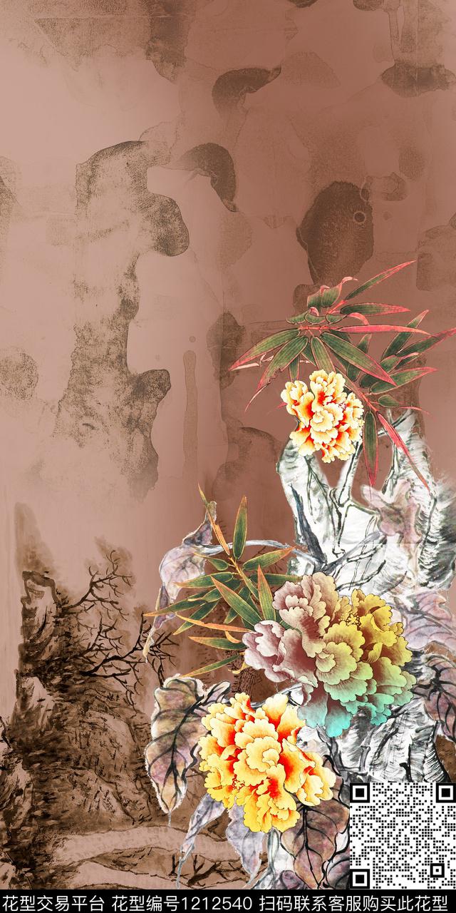 花卉定位花中国风数码印花华亿平台下载（图片编号: 1212540） - 瓦栏（Walan）