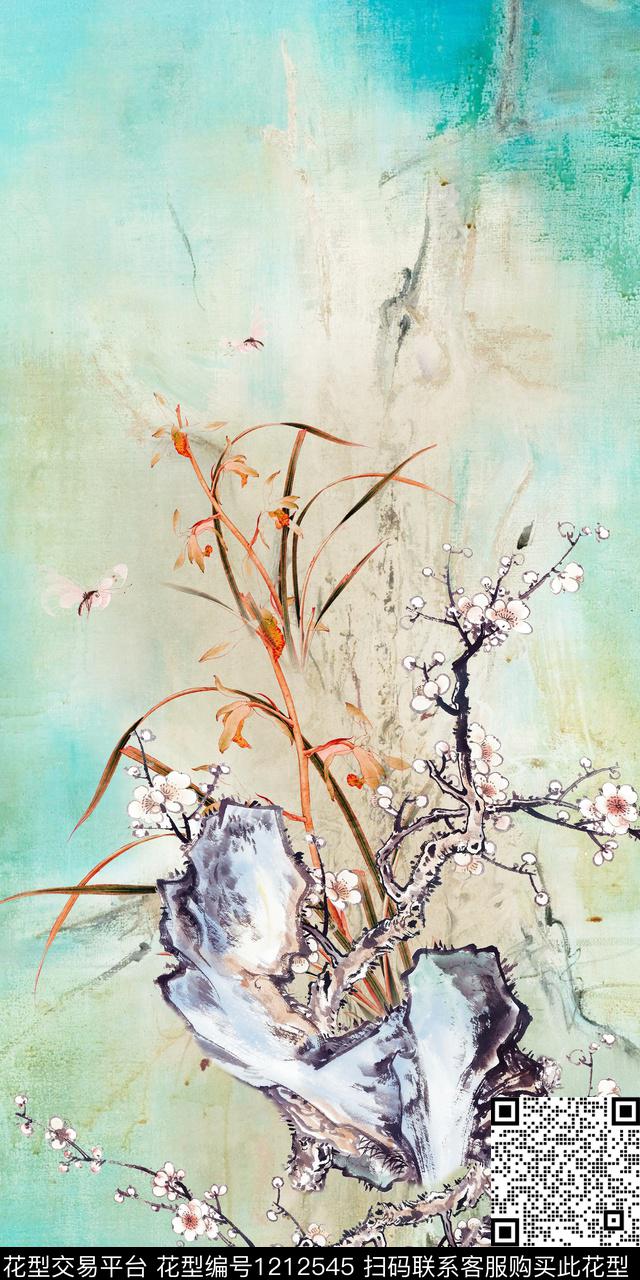 花卉定位花中国风数码印花华亿平台下载（图片编号: 1212545） - 瓦栏（Walan）