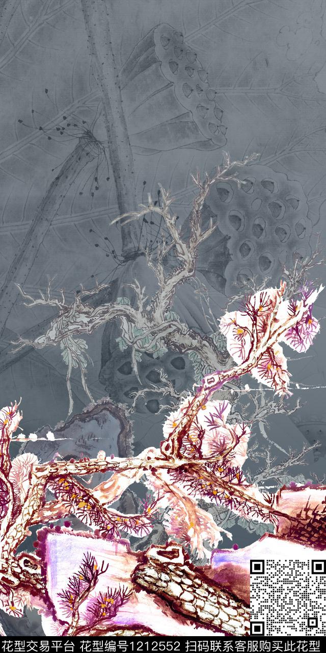 花卉定位花中国风数码印花华亿平台下载（图片编号: 1212552） - 瓦栏（Walan）