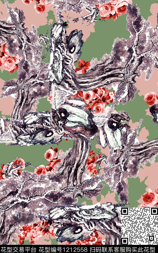 花卉中国风中老年数码印花华亿平台下载（图片编号: 1212558） - 瓦栏（Walan）