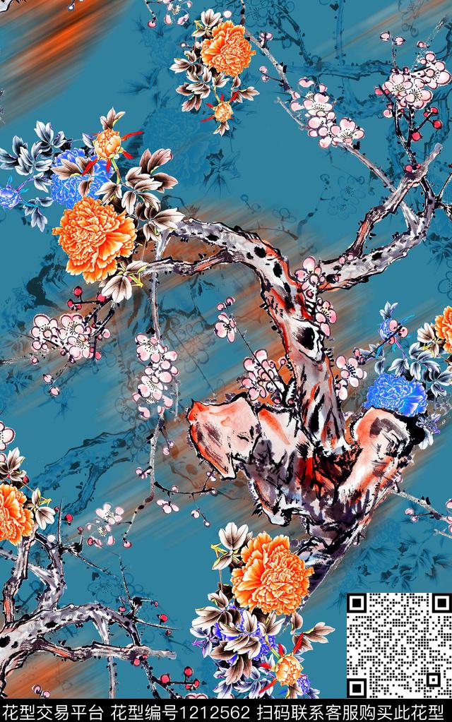 花卉中国风中老年数码印花华亿平台下载（图片编号: 1212562） - 瓦栏（Walan）