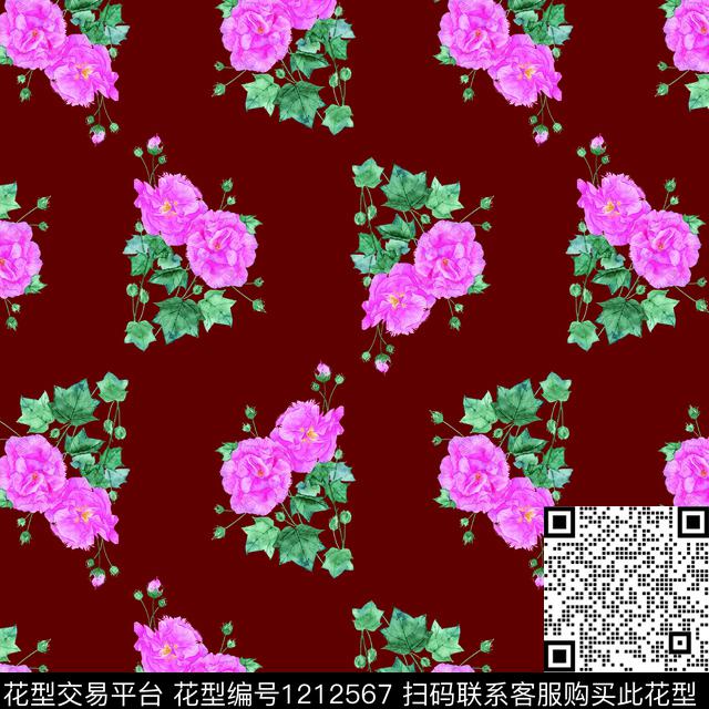 朦胧花卉规则排列满版花卉数码印花华亿平台下载（图片编号: 1212567） - 瓦栏（Walan）