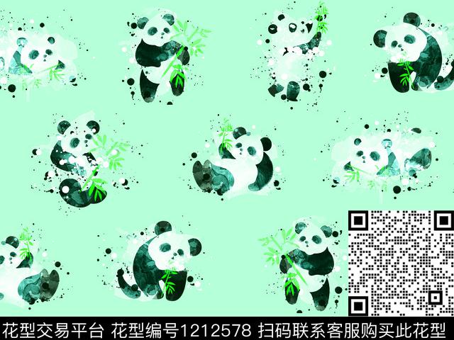 竹子可爱小熊猫数码印花华亿平台下载（图片编号: 1212578） - 瓦栏（Walan）